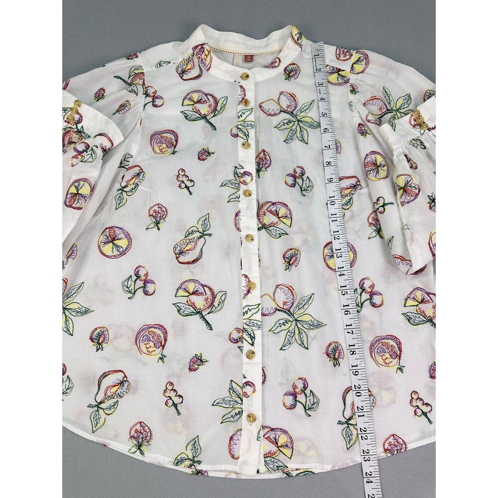 Anthropologie Pilcro Bella Embroidered Fruit Blouse White Cotton Medium Petite - Picture 9 of 12